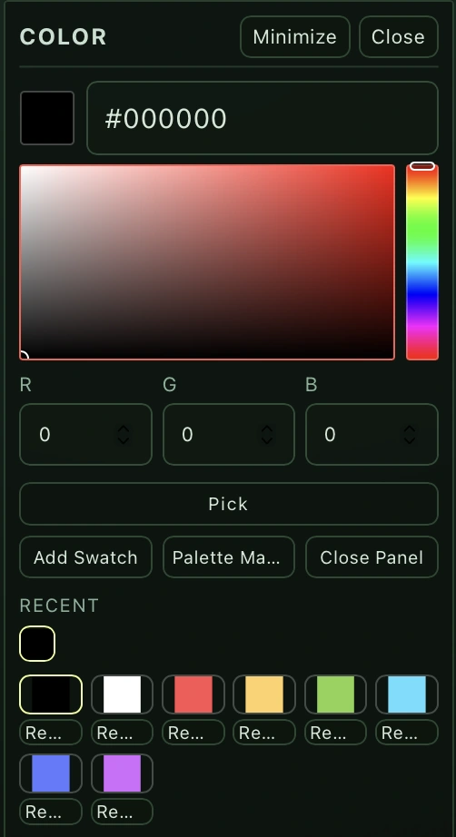 Colour feature in the product workspace
